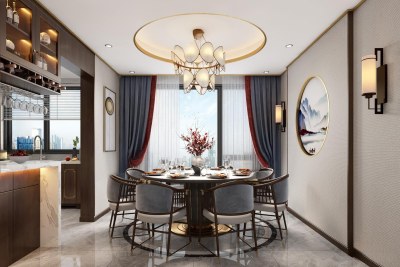 新中式家居餐厅3D模型下载